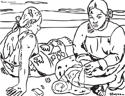 Tahitian Women (On The Beach) By Paul Gauguin  Coloring Page